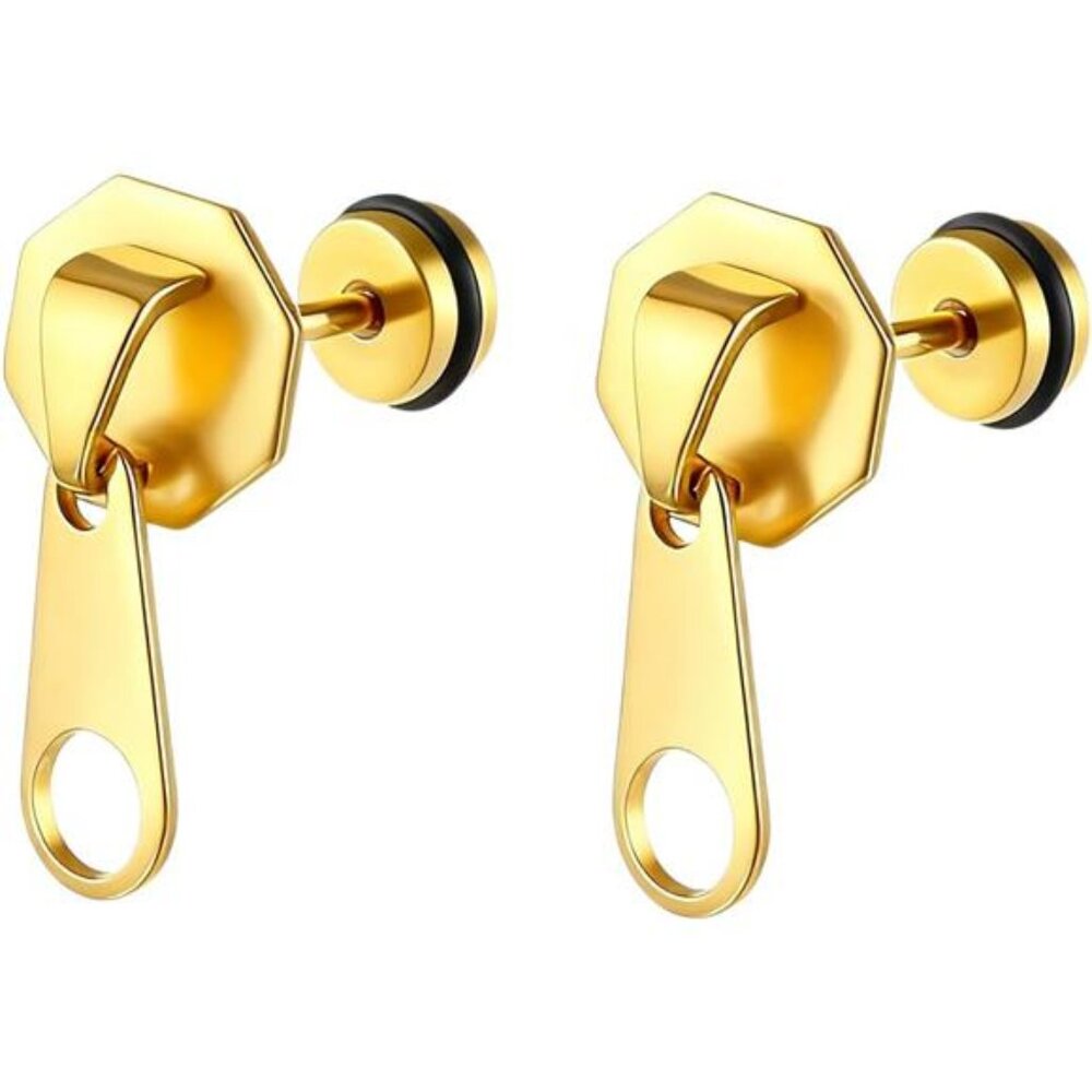 Punk Zipper Stud Earrings – Stainless Steel Body Piercing Style Unisex Jewelry